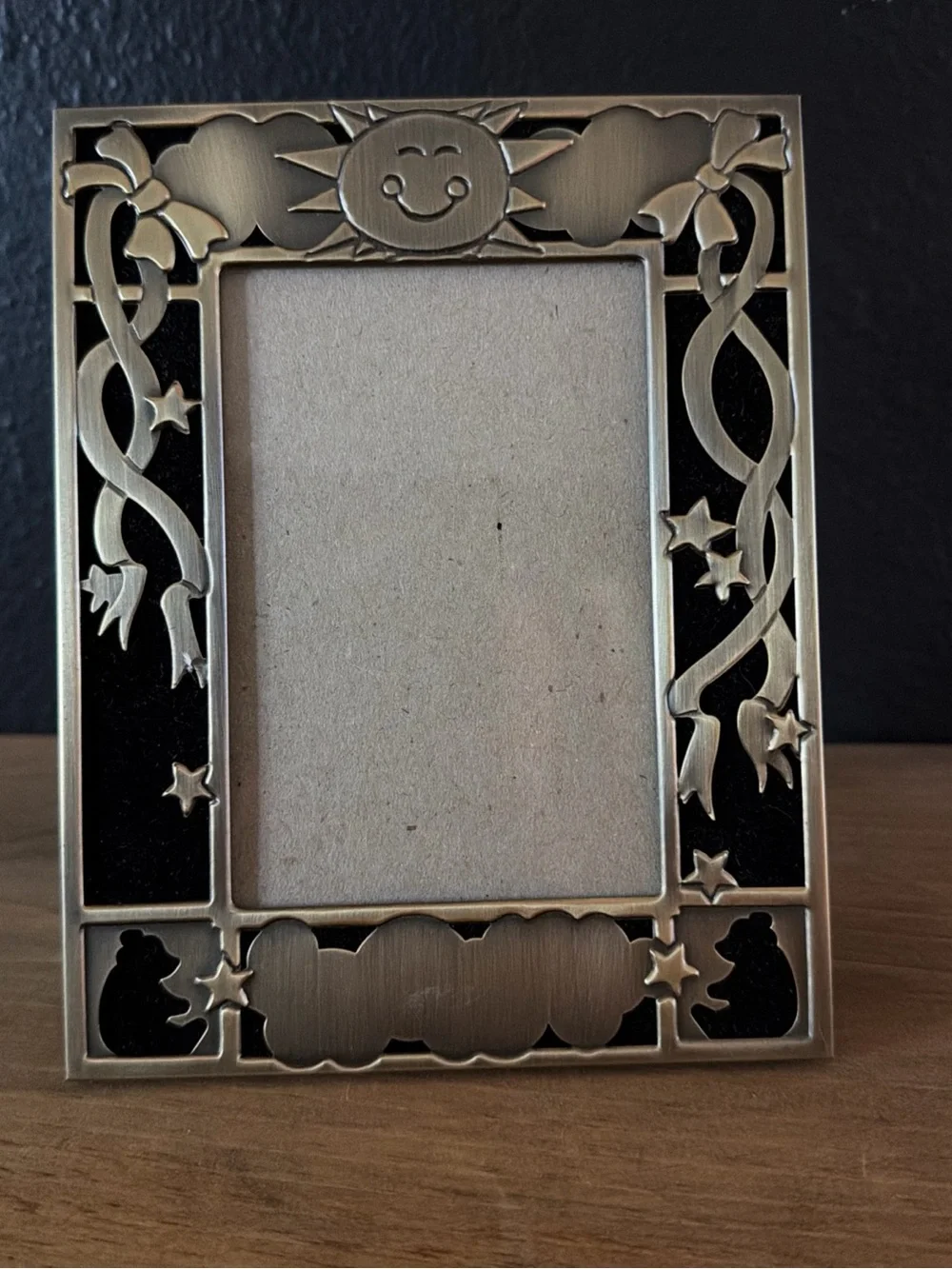 Vintage Carr 90s Celestial Sun Stars Picture Frame Gold Metal Baby Teddy Bear